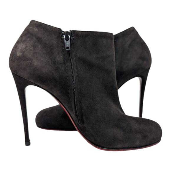 Christian Louboutin Bellissima 100 Ankle Boot Brown Suede Round Toe Heels 38.5 - Picture 6 of 11